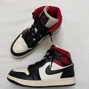 Nike Air Jordan 1 Mid - Black / White / Red. Women’s Shoes. US size 7